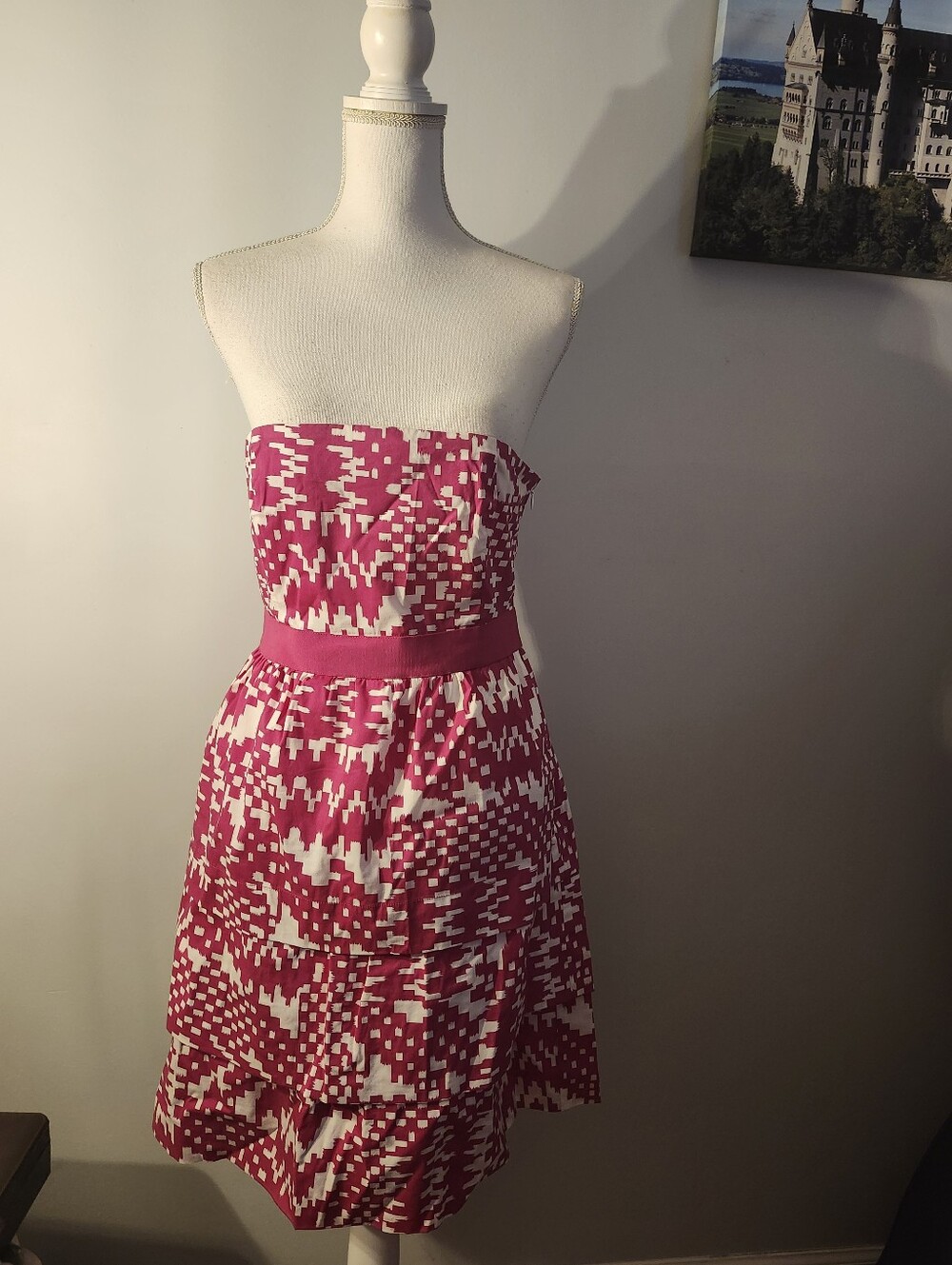 Banana Republic Strapless Pink & White Patterned Summer Dress Size 6